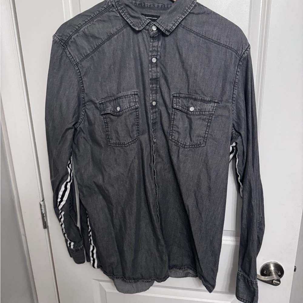 Men’s INC Gray Long Sleeve Shirt with Striped Detail